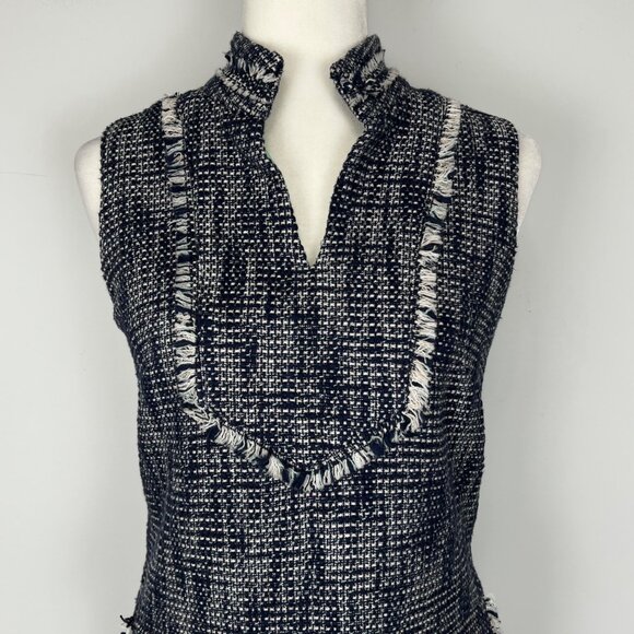 Sail to Sable STS Womens Tweed Fringe Dress Blue White Short Sleeve size 2 - Picture 2 of 12